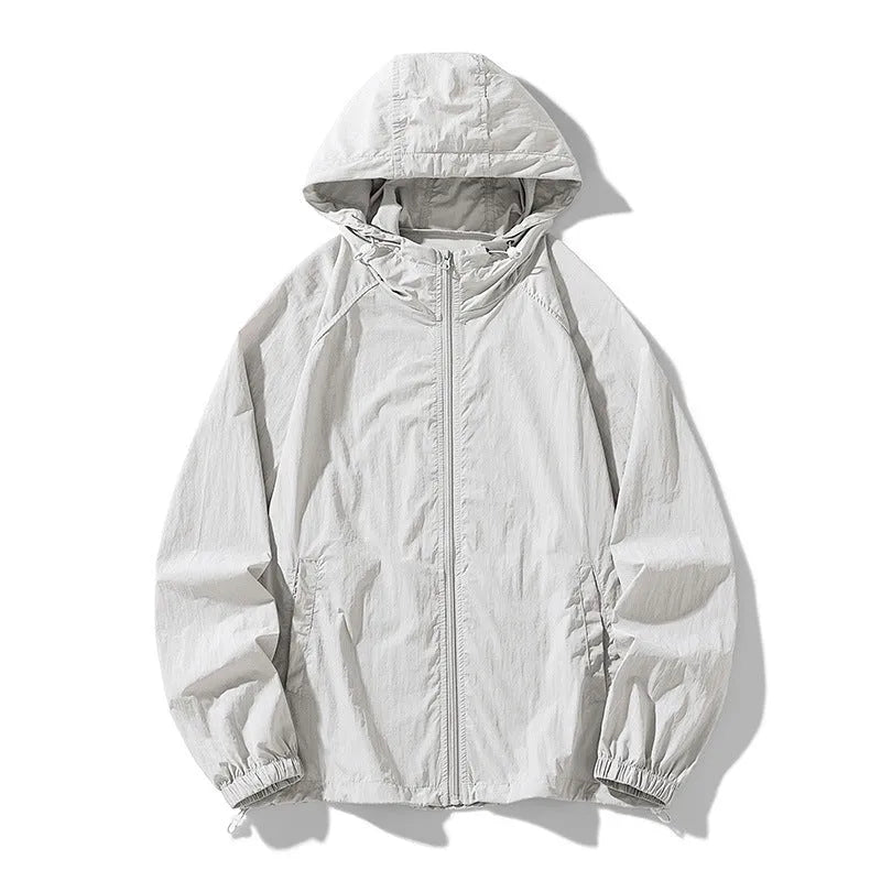 Loose-fit thin nylon sports jacket shown in a colour option, suitable for outdoor leisure wear.