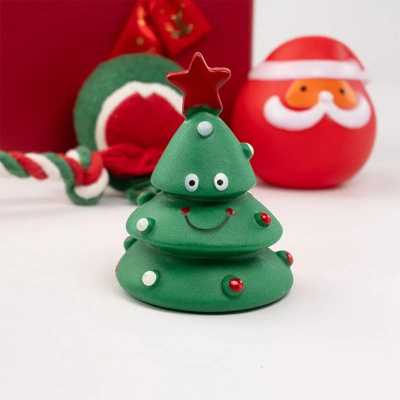 Dog chew toys Christmas pet gift set vinyl bite-resistant toys for medium to large dogs, seven festive designs including barbell sweet circle, Christmas tree ball, bite rope and Santa head