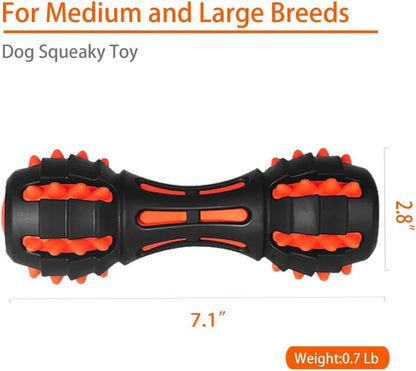 Red dumbbell-shaped dog chew toy for aggressive chewers, made from natural rubber