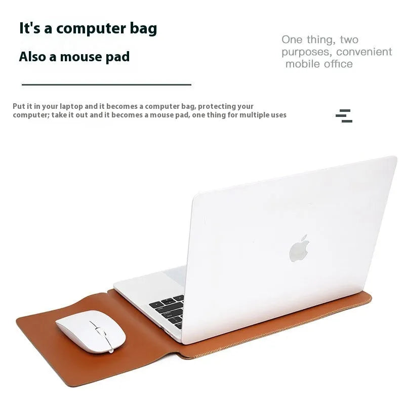 Four-piece set of imitation leather laptop edge protective covers in brown, grey, apricot, and light pink colours