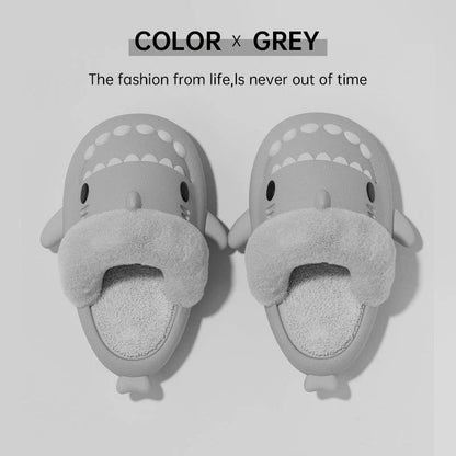 Cozy and stylish shark-themed house slippers with a plush, fuzzy upper and a durable, non-slip sole