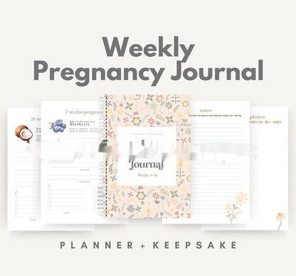 A5 Pregnancy Weekly Diary Notebook open to show weekly layout pages