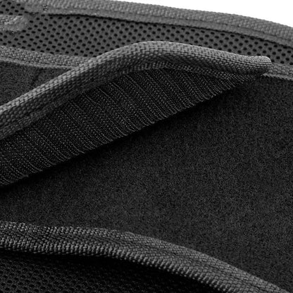 MDL1028 black and red motorcycle waist support waistband shown with adjustable sizing options.