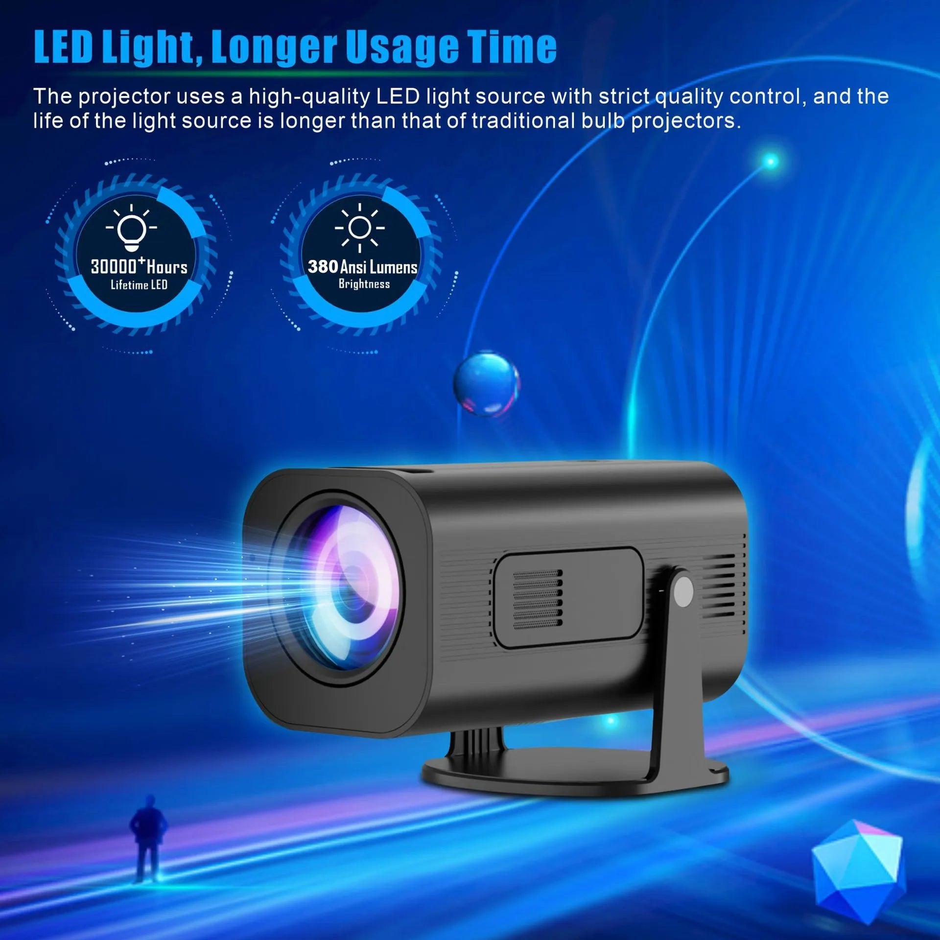 P330 portable mini projector in black or white with remote control and 1280x720 resolution display