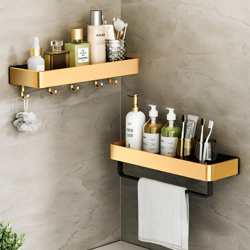 Modern space aluminum perforated towel storage rack, 40cm length with hook, wall-mounted for bathroom drying