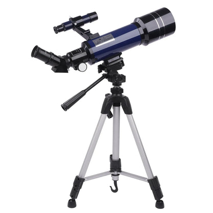 Dark blue children's astronomical telescope with monocular design and tripod for stargazing