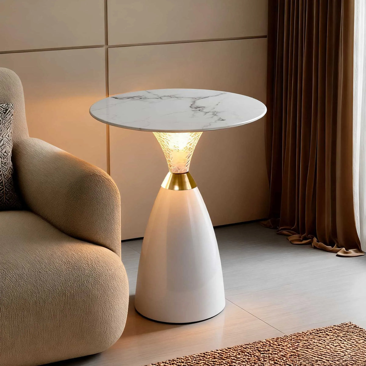 LED side table with 16-colour RGB ambience light, remote control, white or black, tea table for living room