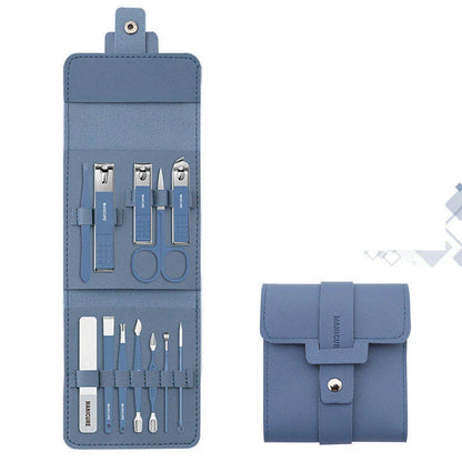 Premium 16-piece manicure set with sleek leather case, including nail clippers, scissors, tweezers, and other grooming tools