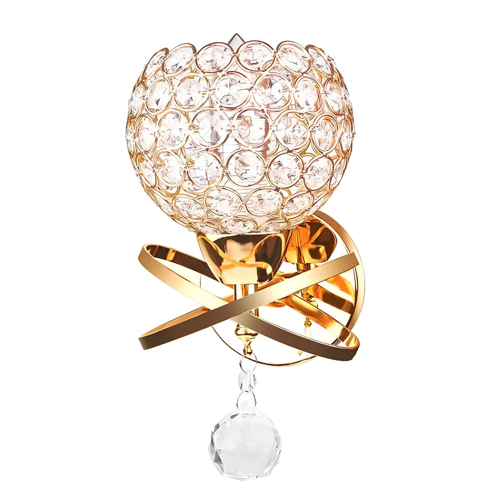 Crystal wall lamp with compact 145mm × 245mm × 100mm dimensions and E27 holder for 220V bulbs