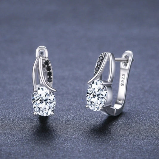 Elegant black copper zircon crystal stud earrings with a natural, timeless design