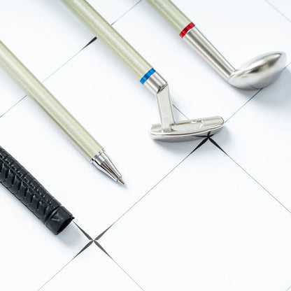Three metal golf-themed ballpoint pens with 0.7mm bullet tips and normal suit colour refills