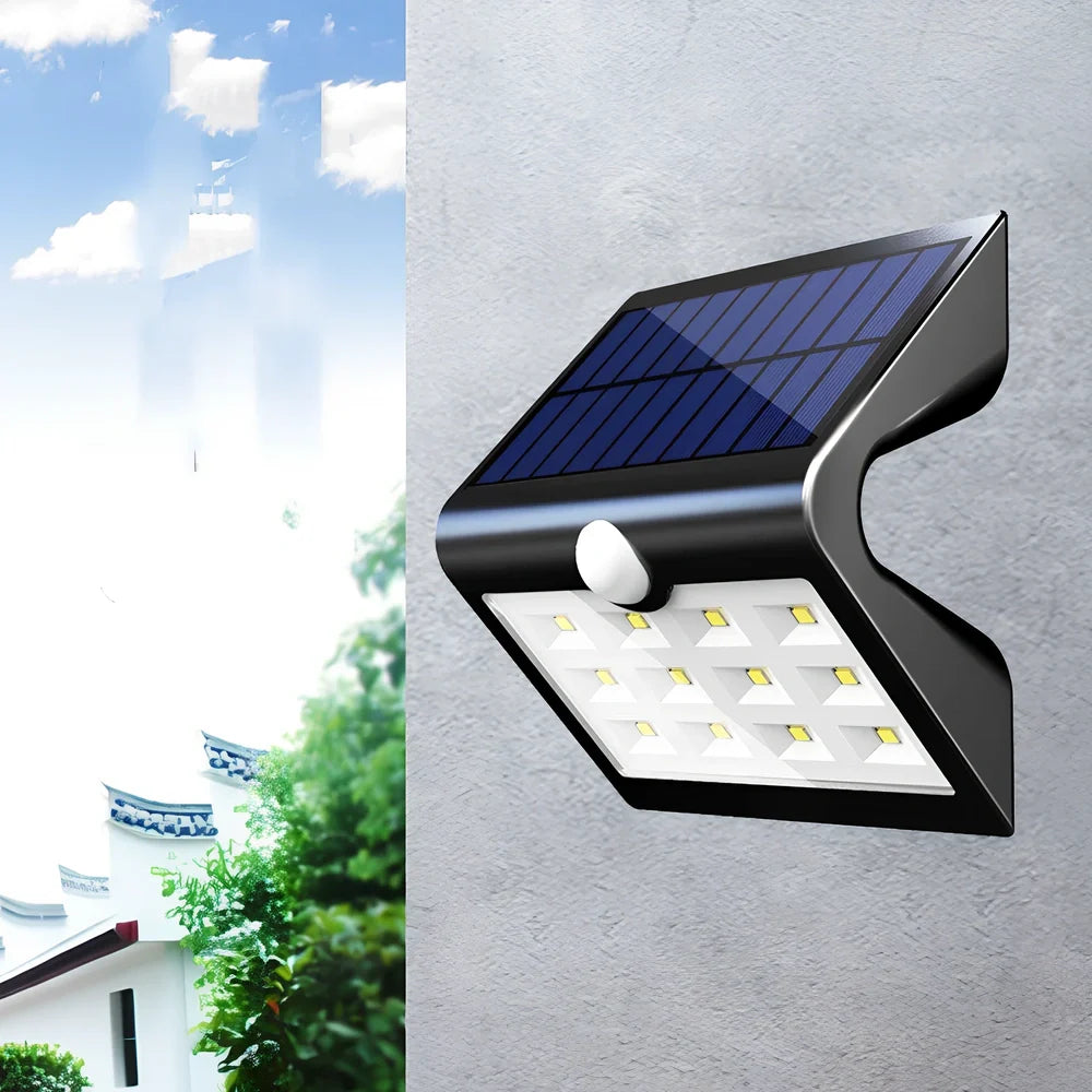 Solar outdoor wall light with dimensions 120x80x110mm for garden security lighting