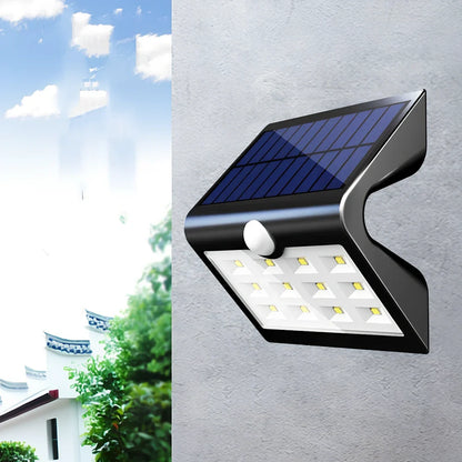 Solar outdoor wall light with dimensions 120x80x110mm for garden security lighting