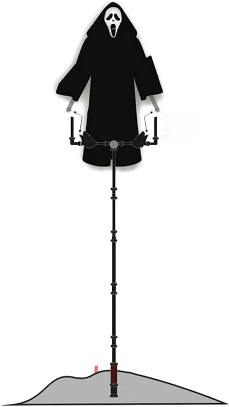 Plastic skeleton scarecrow with screaming skull design measuring 70cm tall for Halloween gardens