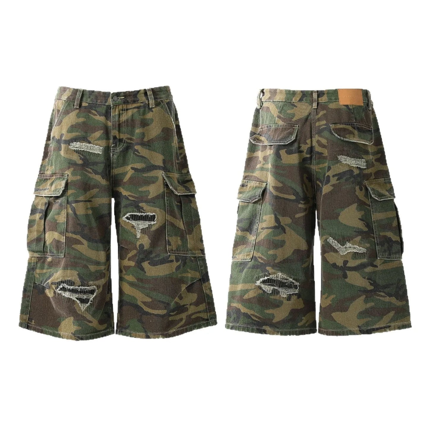 Men's camouflage pattern cropped jeans trousers in straight cut with cotton denim fabric