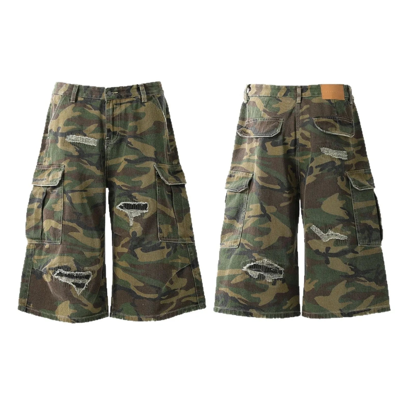 Men's camouflage pattern cropped jeans trousers in straight cut with cotton denim fabric