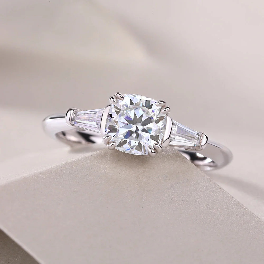 DESTINY wedding ring set with 6x6mm pillow-cut moissanite in platinum-plated S925 silver