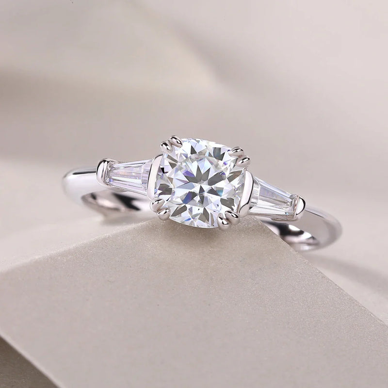 DESTINY Wedding Ring Set with 6x6mm Pillow-Cut Moissanite and Platinum-Plated S925 Silver, Offering a 2.4g Lightweight Design and GRA Certification for Authenticity Verification