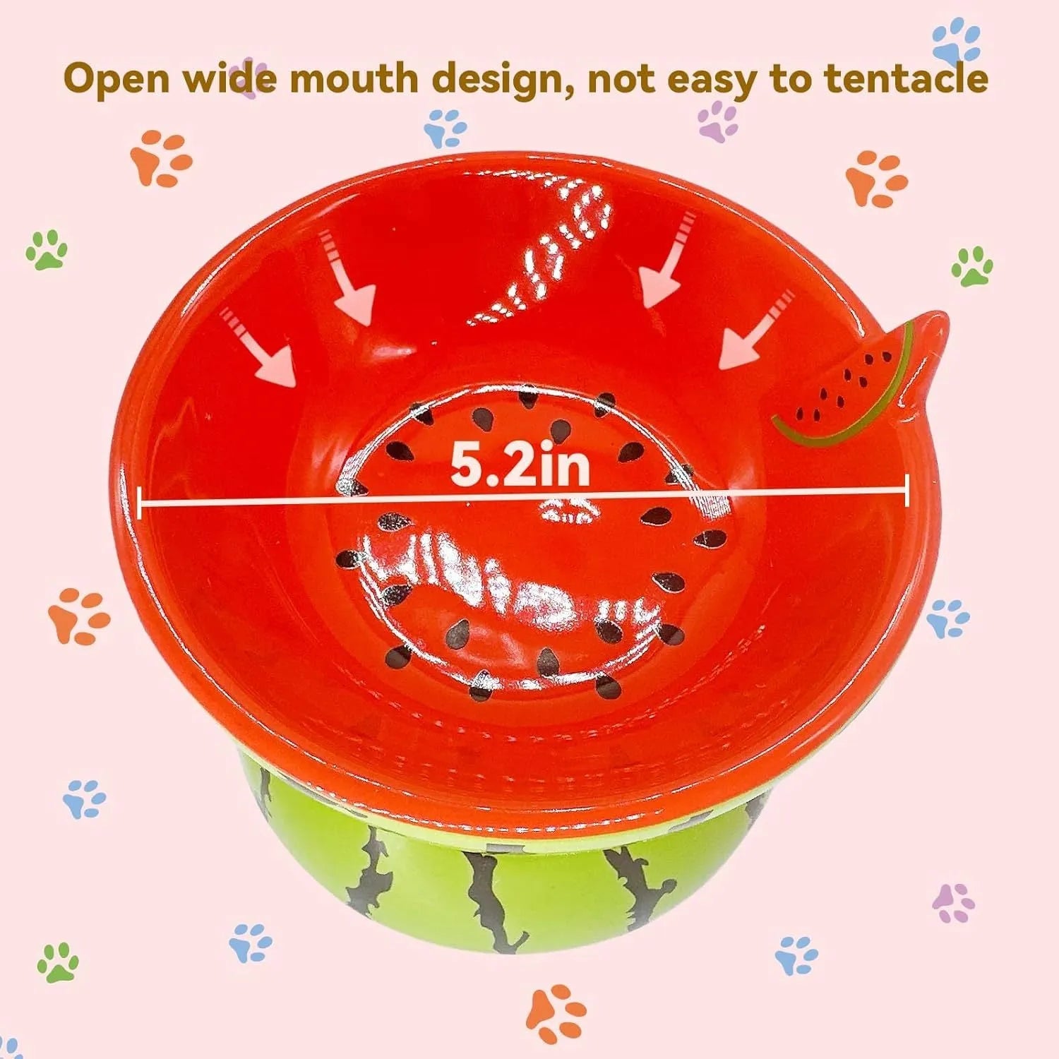 Ceramic raised cat bowl with tilted design in fruit pattern colours