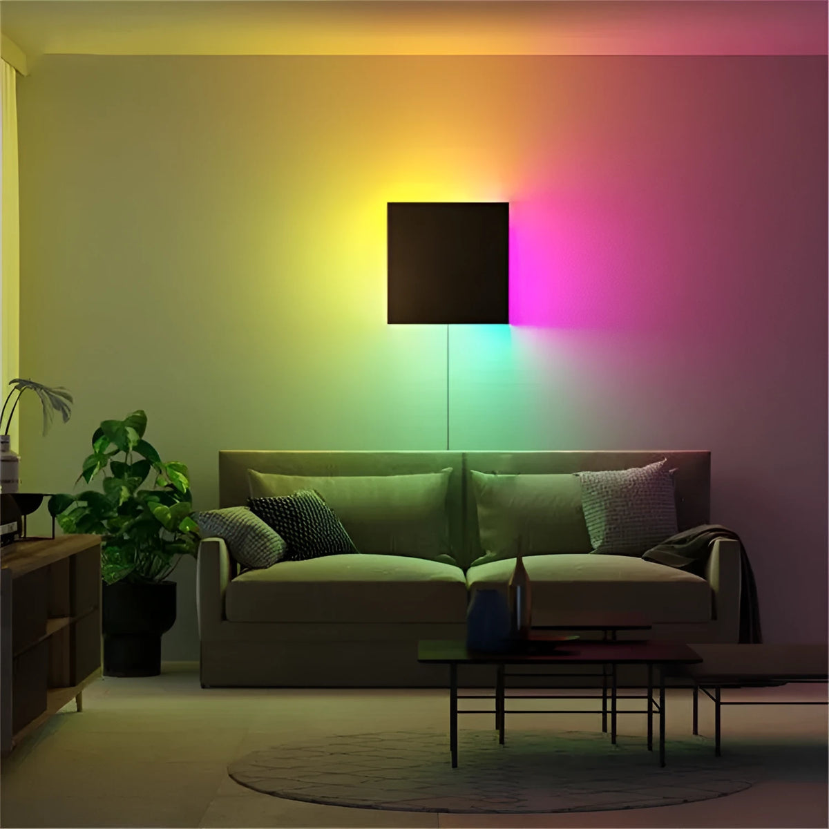 20x20cm black aluminium LED bedside wall light with RGB and warm light options