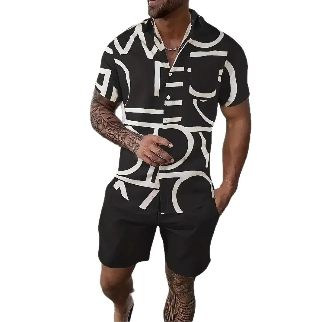 Men's Hawaii 3D printed short sleeve suit with textured patterns on polyester fabric