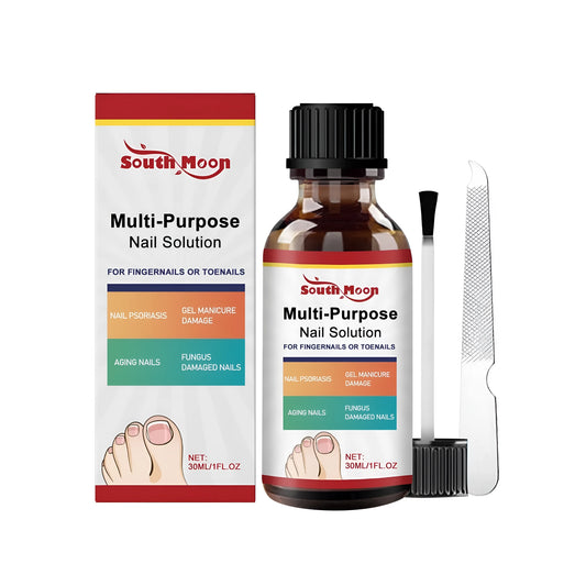 30ml nail care solution bottle with tea tree oil and white willow bark, plus a nail file