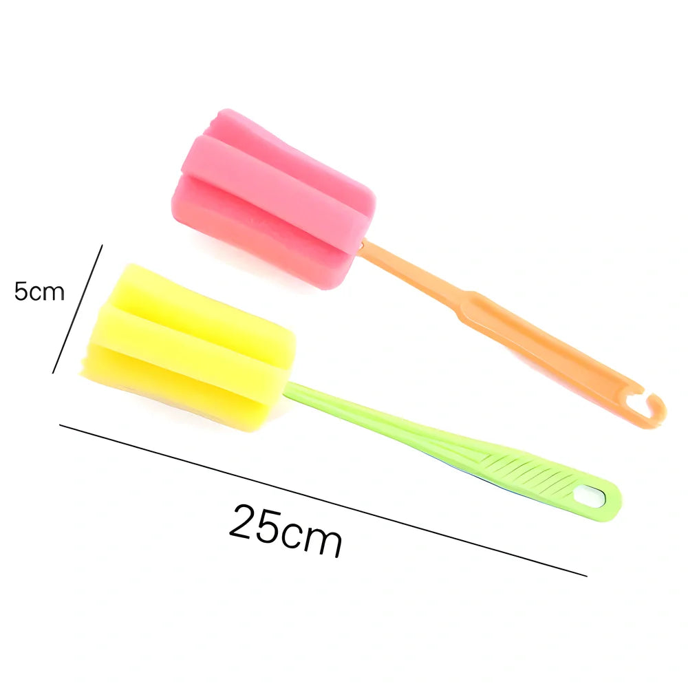 2-in-1 Cup Cleaning Brush Set with Soft Sponge Tip and Durable Plastic Handle