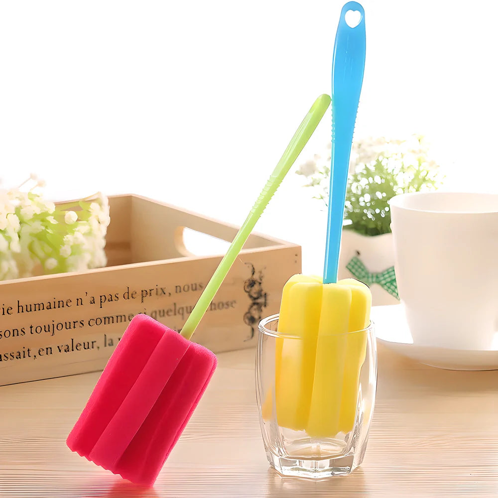2-in-1 Cup Cleaning Brush Set with Soft Sponge Tip and Durable Plastic Handle