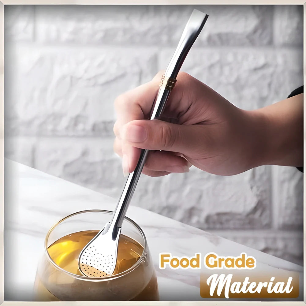 Premium Stainless Steel 2-in-1 Spoon Straw - Reusable, Eco-Friendly Beverage Accessory