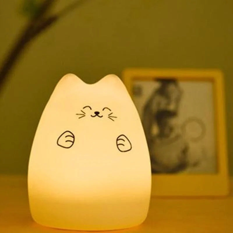 Adorable cat design LED night light for children with color-changing feature