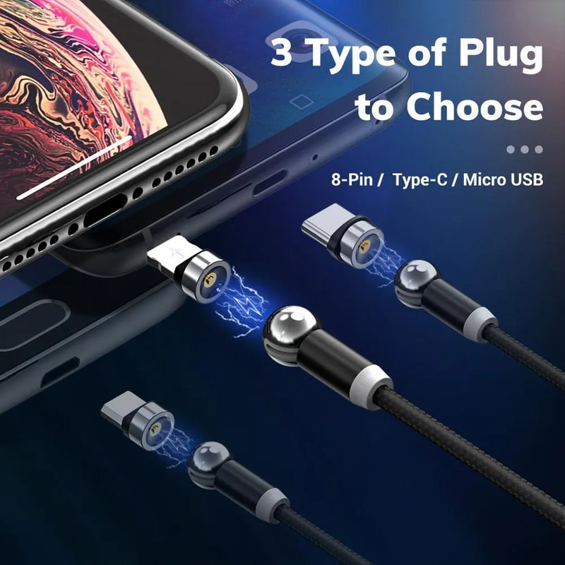 Spherical magnetic charging cable with 360-degree rotation for iPhone and Android phones, 1-metre aluminium alloy magnetic data cable with strong magnetic force for automatic docking, reducing charging port damage from repeated plug insertions