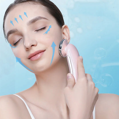 Pink and white facial massager for deep pore cleansing and skin rejuvenation with light therapy