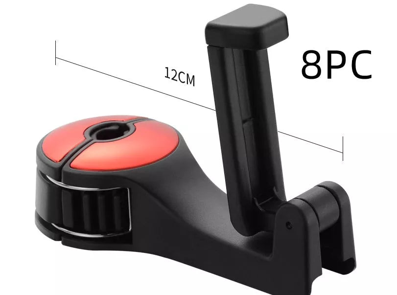 360° rotating car headrest hook phone holder in black, beige, red, or blue