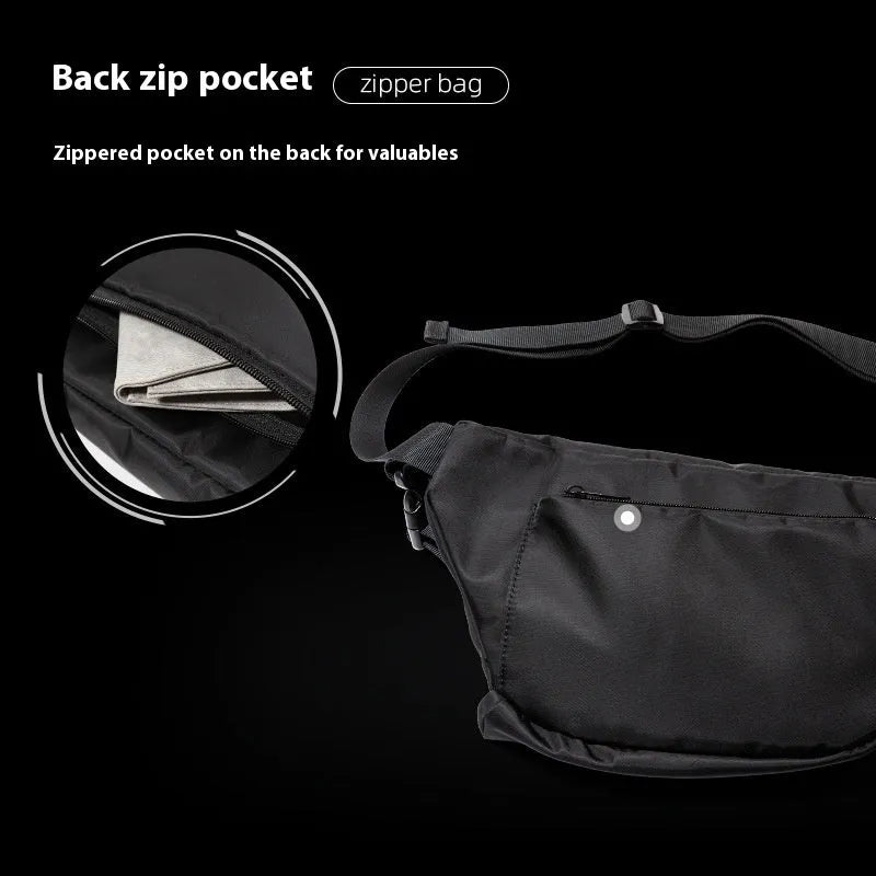 Black men's 8-inch Oxford fabric chest bag with slanted Japanese leisure design