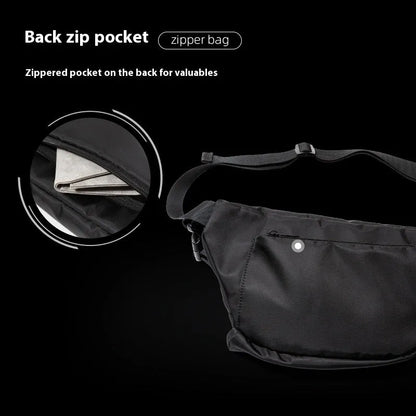 Black men's 8-inch Oxford fabric chest bag with slanted Japanese leisure design