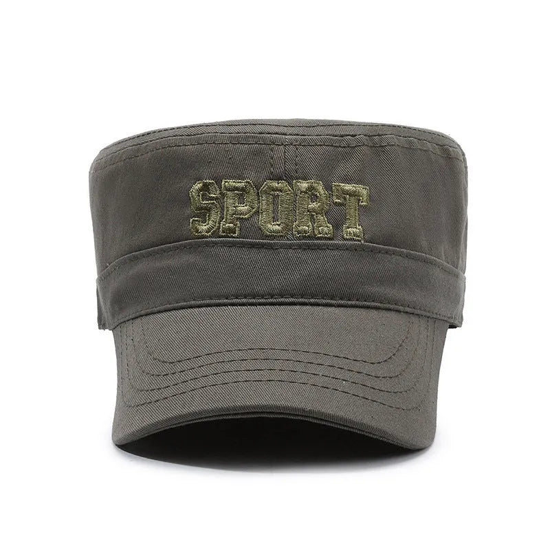 Men's adjustable cotton peaked cap in army green with dome crown design for sun protection