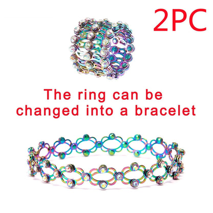 Adjustable 2-in-1 folding rings bracelet with rhinestones for women in various colors
