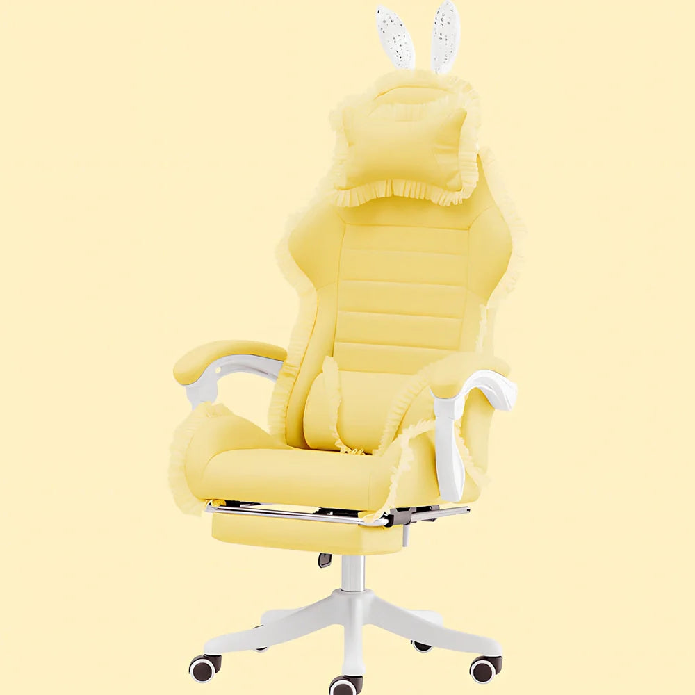 Adjustable height computer gaming chair with swivel base in green lace pattern