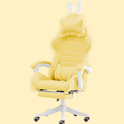Adjustable height computer gaming chair with swivel base in green lace pattern