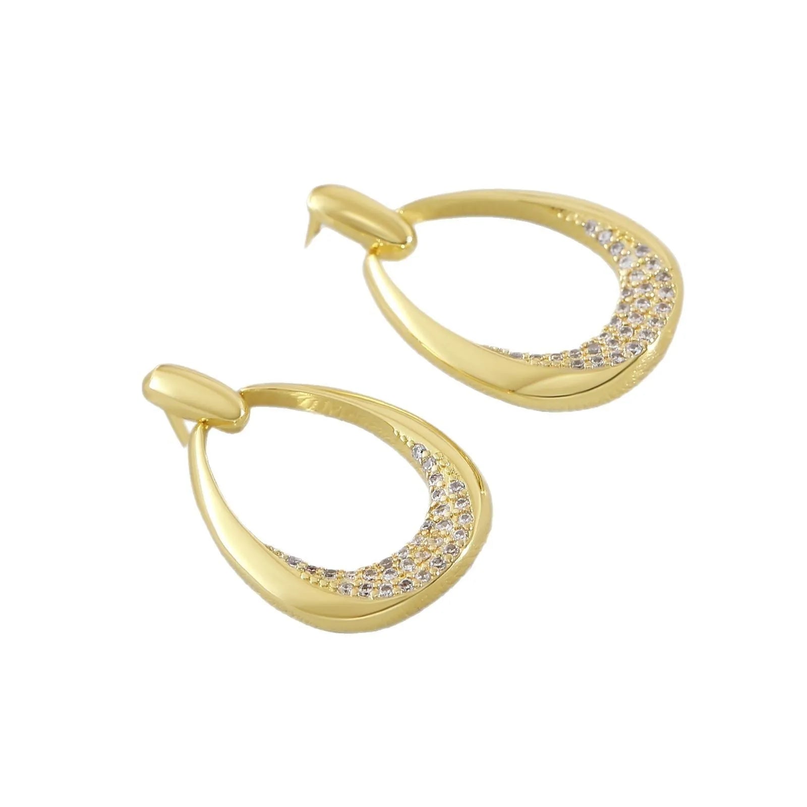 Women's yellow gold geometric drop earrings with zircon detailing measuring 2.6 by 1.7 centimetres
