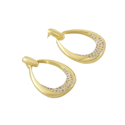 Women's yellow gold geometric drop earrings with zircon detailing measuring 2.6 by 1.7 centimetres