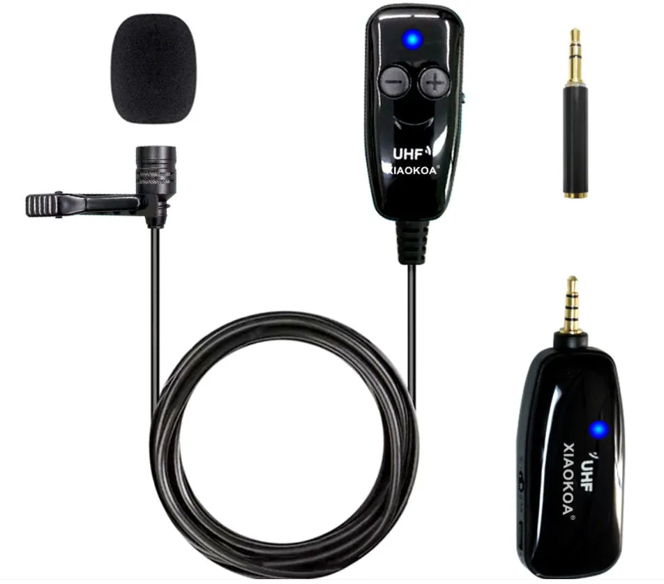 Black lavalier microphone with 3.5mm plug for mobile phone recording