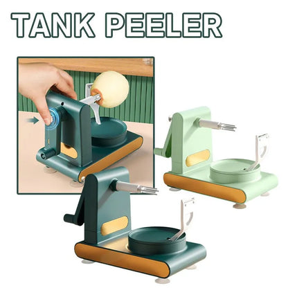 Hand-cranked ABS plastic peeler machine with suction cup base in light green colour
