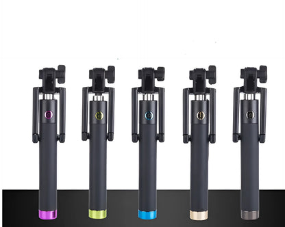 Aluminium alloy telescopic line-controlled self-timer rod in multiple colours.