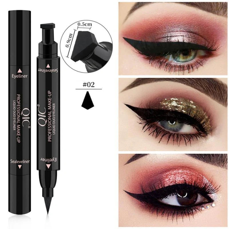 Dual-Tip Winged Eyeliner Stamp with Carbon-Black Pigment for Easy Application