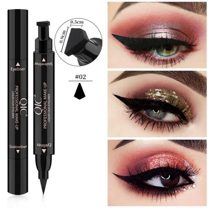 Dual-Tip Winged Eyeliner Stamp with Carbon-Black Pigment for Easy Application