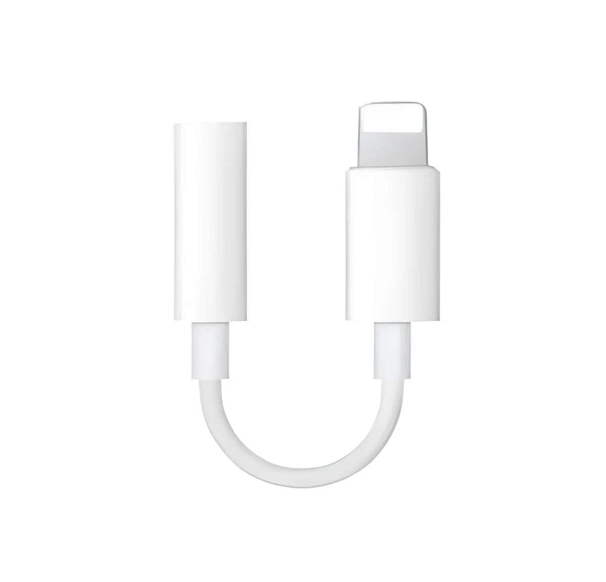 White Lightning to 3.5mm audio adapter cable for Apple iPhone on a dark background