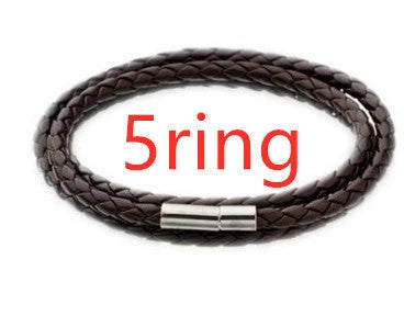 Personalized men's braided leather bracelet with stainless steel beads and custom name charm