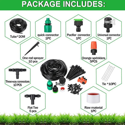 Automatic irrigation system with 20m PVC piping and adjustable 60cm spray diameter for garden watering