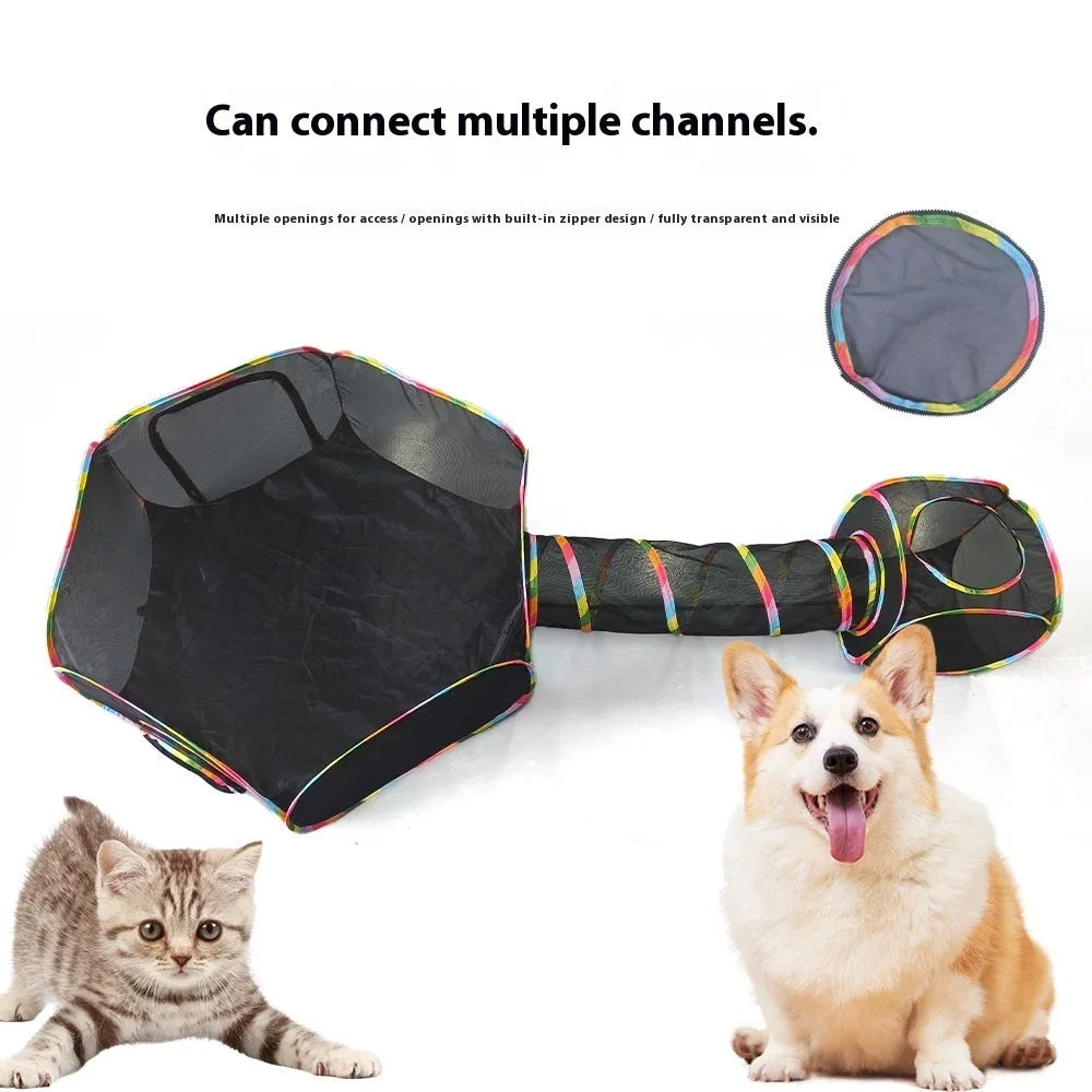 Foldable mesh cat playpen cage in hexagonal, tent, tee, long straight and square design styles